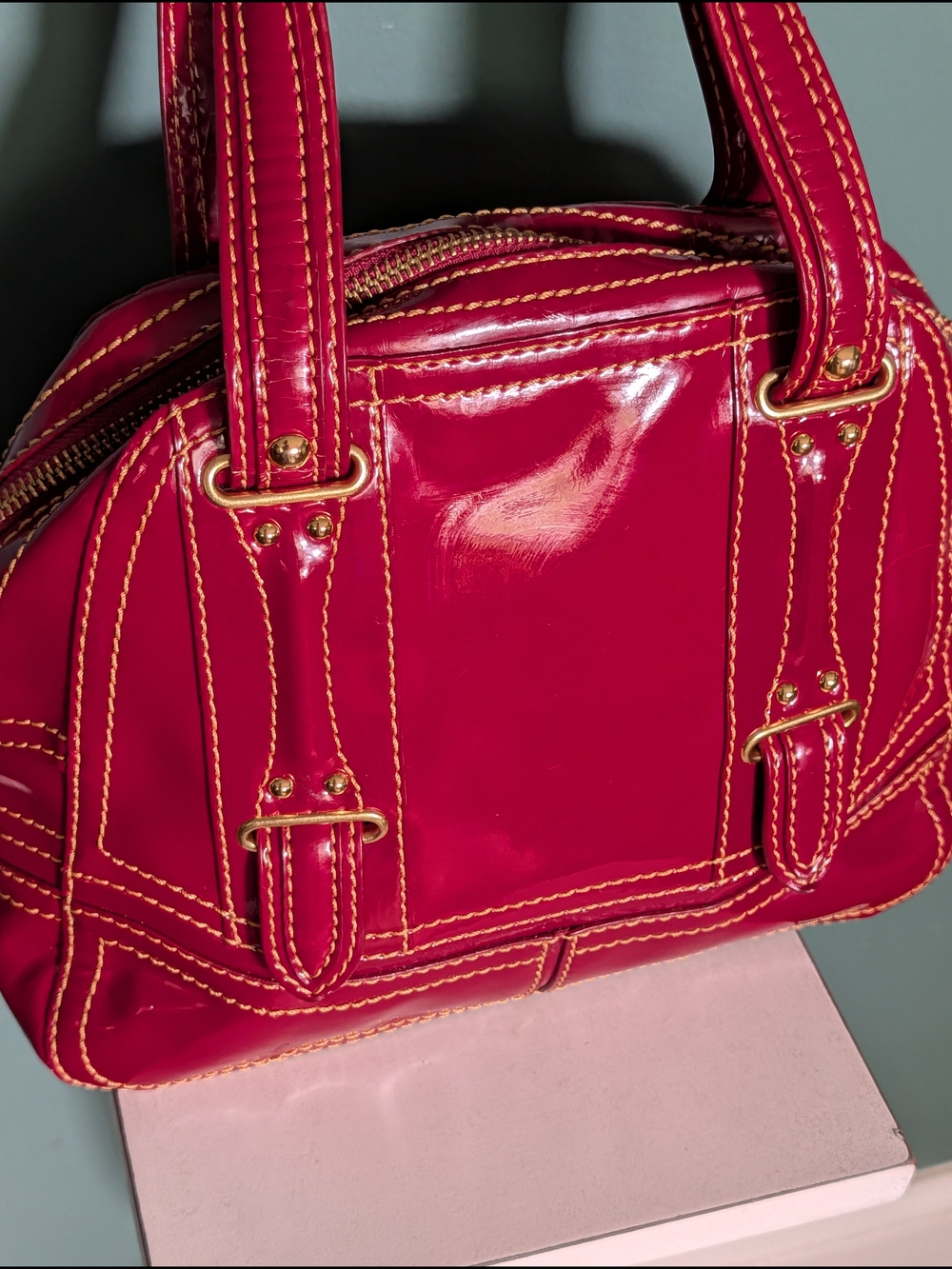 Maxx New York Red Patent Leather Bowling Satchel Bag EUC Y2K - Picture 7 of 16